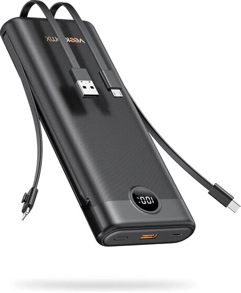 VEEKTOMX 30000mAh 22 5W Power Bank With Built In Cables USB C PD 3 0