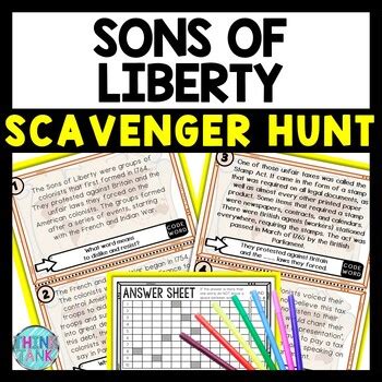 Sons Of Liberty Scavenger Hunt Reading Comprehension Activity Think