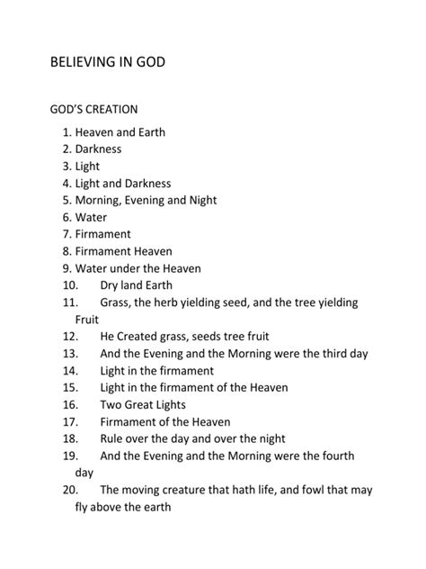 God's Creation: A Summary of the Six Days of Creation According to Genesis | PDF