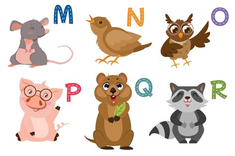 English alphabet with flat cute animals for kids education. Letters ...