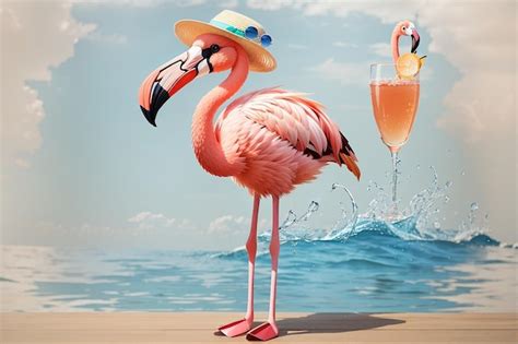 Premium Ai Image A Cheerful Flamingo Wearing Sunglasses Stands On One