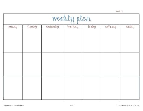 Blank 7 Day Calendar Template