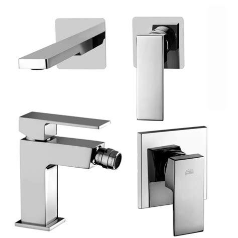 Set Miscelatore Lavabo 7x7 Cm Bocca 20 Cm Con Bidet E Incasso Doccia