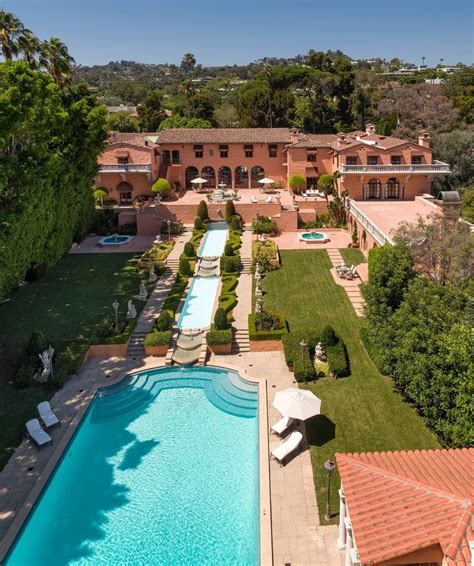 Aerial View of Famous Beverly House with Pool in Beverly Hills