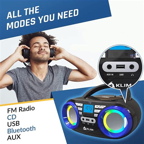 Klim Cd Boombox B3 Portable Audio System Fm Radio Cd Mp3 Bluetooth Aux Usb Ebay