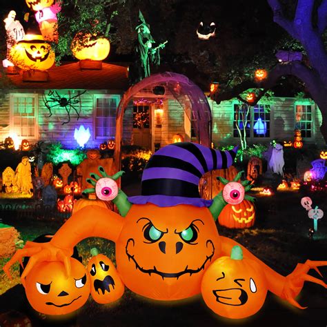 8FT Long Halloween Inflatables Outdoor Decorations Pumpkin Decorations