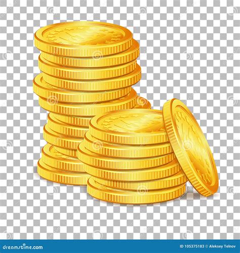 Pila De Monedas De Oro En Fondo Transparente Ilustración del Vector