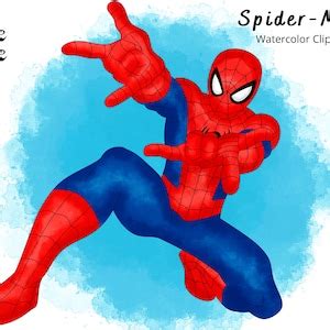 Spiderman Watercolor Clipart Hand Drawn Png High Etsy