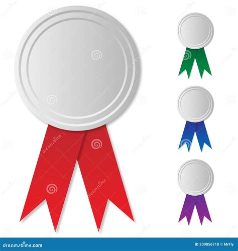 Silver Medal Template With Ribbon Vector Illustration Stock Vector