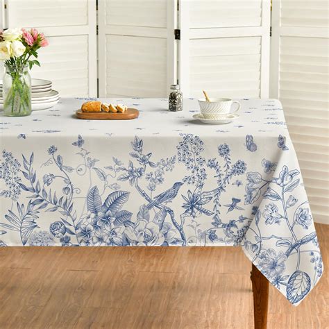 Amazon Anydesign Vintage Floral Tablecloth Blue White Flower