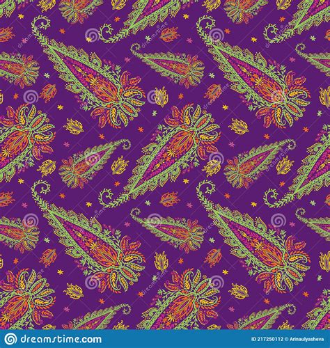 Seamless Pattern Paisley Ornament Folk Flower Floral Motif Rustic