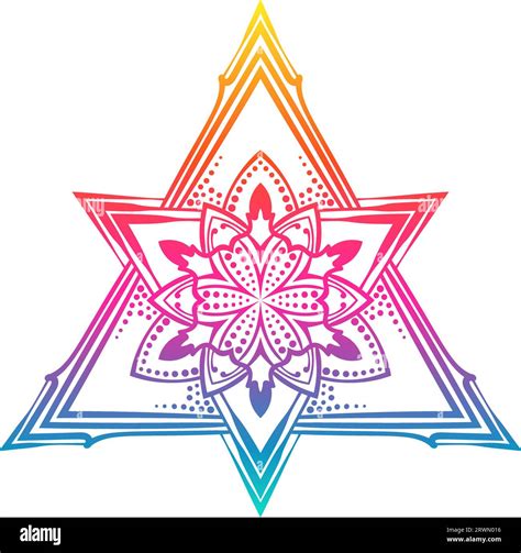 Vector lotus flower mandala in two triangles pyramid rainbow color ...