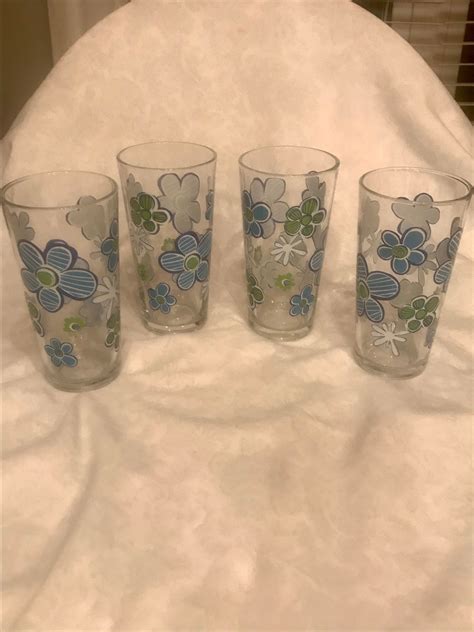 Vintage Daisy Flower Drinking Glasses Set Of 4 Highball Etsy