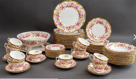 Coalport England Pink Rose Dinnerware For 12 Bone China Heavy Gilt