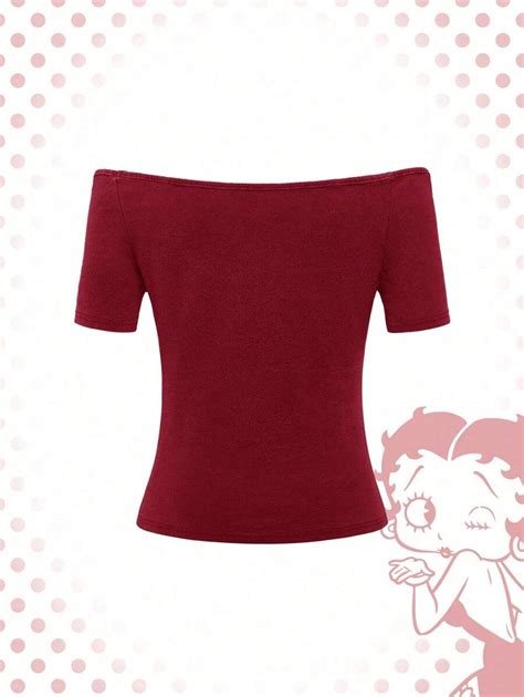 Betty Boop Romwe Plus Size Casual Cartoon Figure Heart Print Off