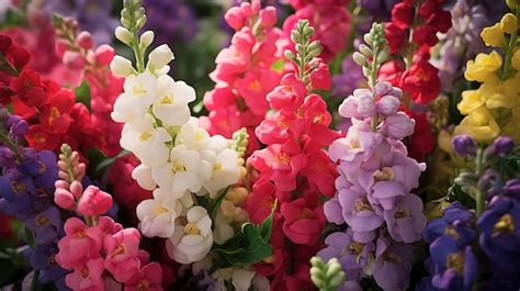 Premium Photo | A photo of a cluster of snapdragons in various colors