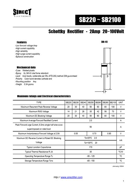 SB260 Datasheet Schottky Rectifier