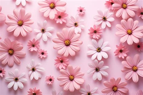 Premium Photo | Top View of Pink Flowers Composition on Pastel ...