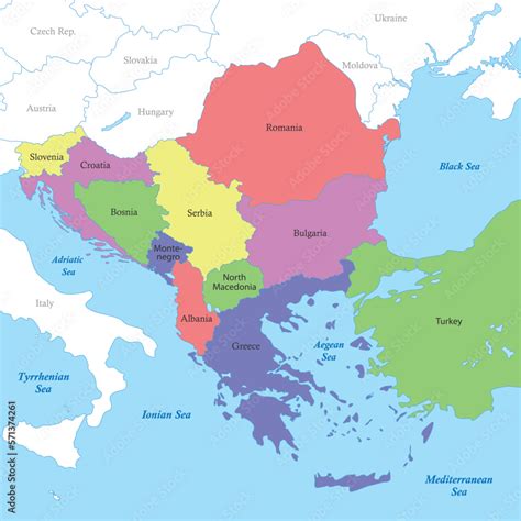 map of Balkans with borders of the countries. Stock Vector | Adobe Stock