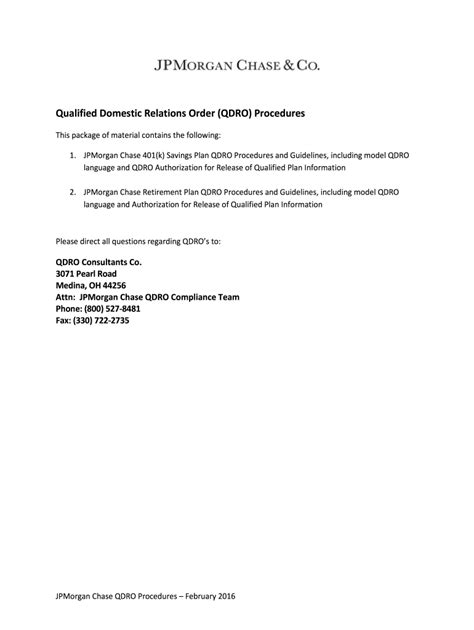 Qualified Domestic Relations Order Qdro Jpmorgan Chase Form Fill Out