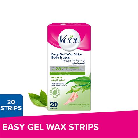 Buy Veet Dry Skin Easy Gel Body And Legs Wax Strips With Green Tea 20