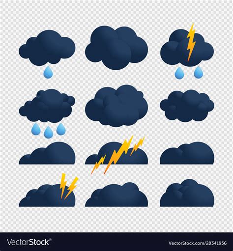 storm cloud bolt icon set flat royalty  vector image