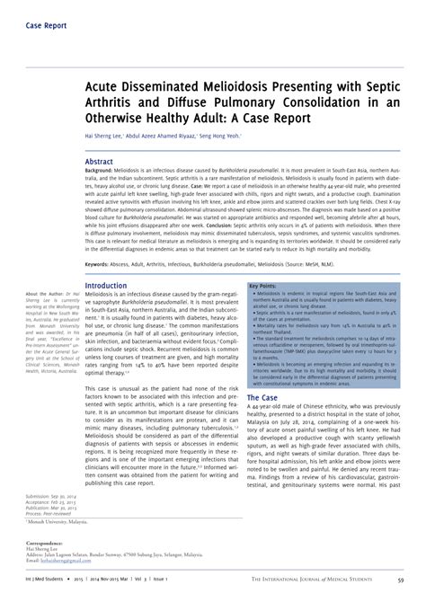 Pdf Acute Disseminated Melioidosis Presenting With Septic Arthritis And Diffuse Pulmonary