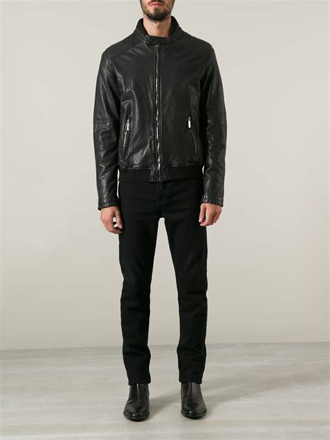 Emporio Armani Leather Jacket In Black For Men Lyst