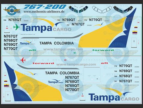 TAMPA CARGO FÜR B767 200 AUTHENTIC AIRLINER DECALS