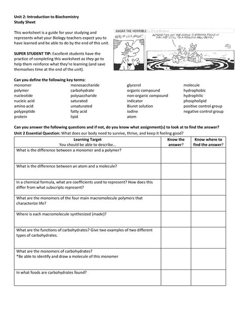 Biochemistry Basics Worksheet