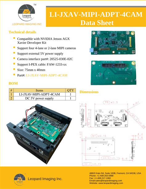 Pdf Li Jxav Mipi Adpt Cam Leopard Imaging Inc Data Sheet Part Li