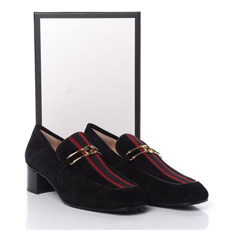 Gucci Suede Web Womens Loafers 42 Black 605152