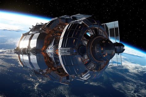 Premium AI Image A Futuristic Space Station With Flashing Lights And