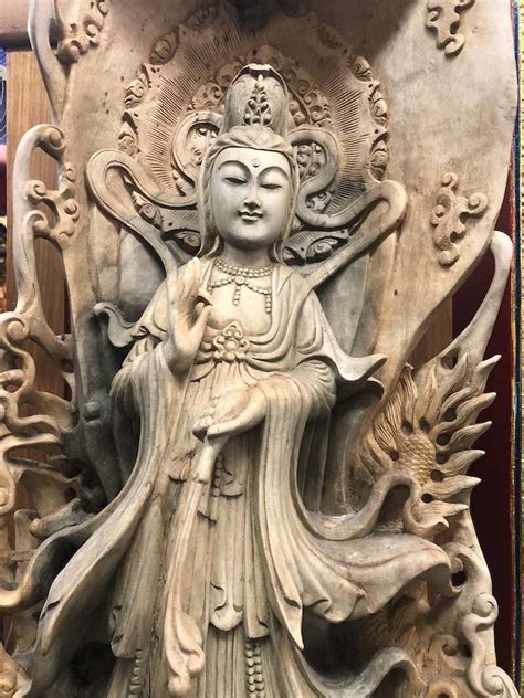 Guanyin Atop Dragon On Hibiscus Wood Guanyin Asian Art Imports