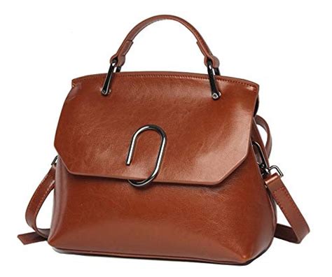 Women handbag Vintage Soft Genuine Leather Shoulder Bag Tote (Brown ...