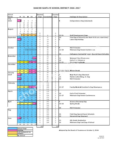 Rancho Santa Fe Elementary School District Calendars – Rancho Santa Fe, CA