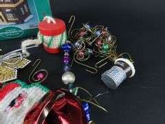 Lot Of Vintage Christmas Ornaments With Lighted Ceramic Christmas House