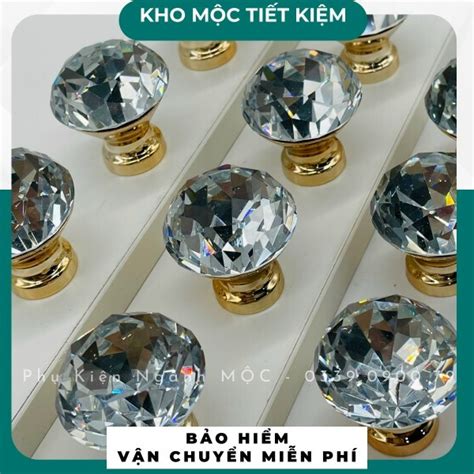 Tay Nắm Tủ Kim Cương Pha Lê Phi 25mm Tay Nắm Hộc Tủ Kim Cương Trong