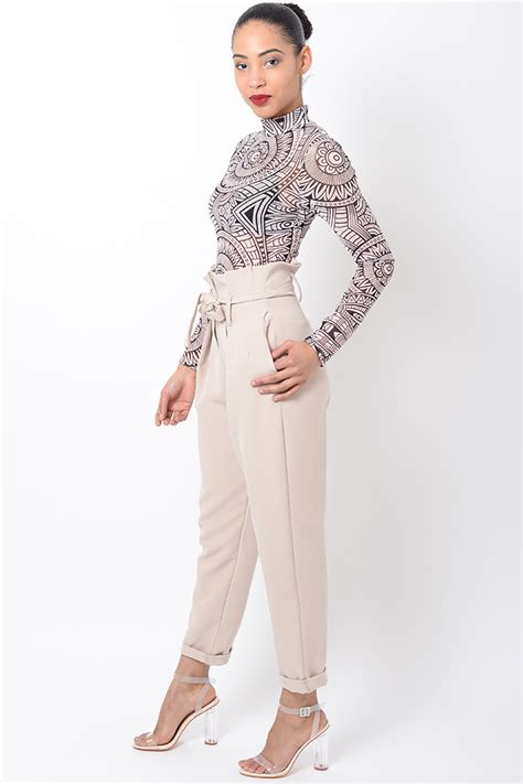 Stylish Nude High Waisted Peg Trousers Stylish Jeans Trousers