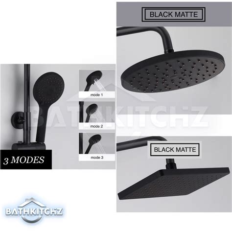 BATHKITCHZ In Rain Shower Set Matte Black Rainfall Shower Head Faucet Bath Mixer Tap Hot Cold