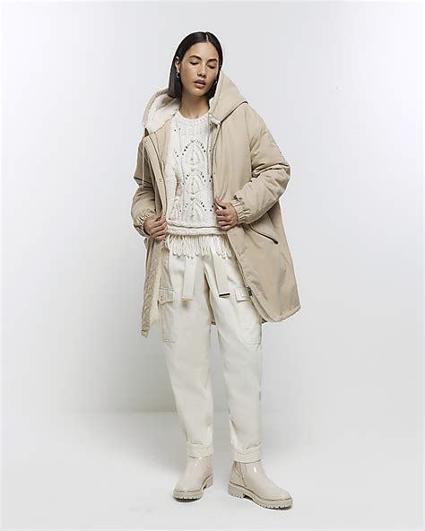 Cream Faux Fur Lining Parka Coat River Island