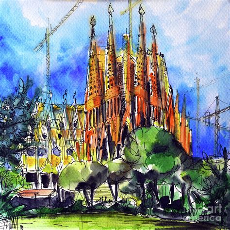 SAGRADA FAMILIA BARCELONA Watercolor Painting Mona Edulesco Painting By