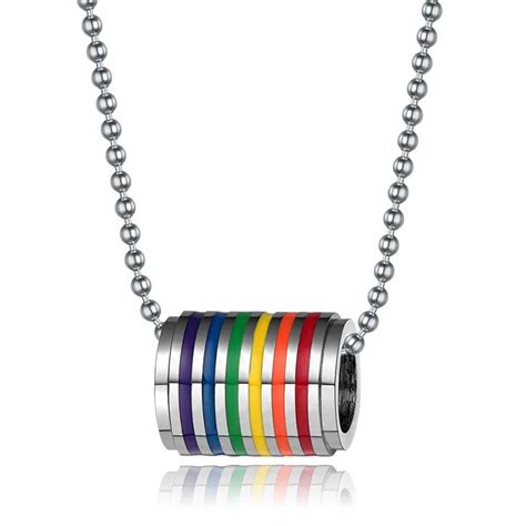 Titanium Steel Rainbow Gay Pride Pendant Homosexual Necklace Statement