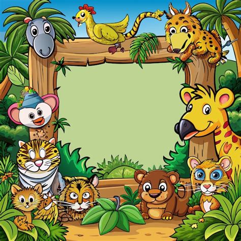 Premium Vector | A cartoon illustration of a frame with animals and animals