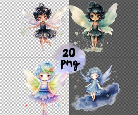 Watercolor Fairies Clipart Cute Cartoon Fairy Fantasy With Etsy