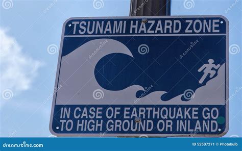 Warning Sign--Tsunami Hazard Zone Stock Photo - Image: 52507271