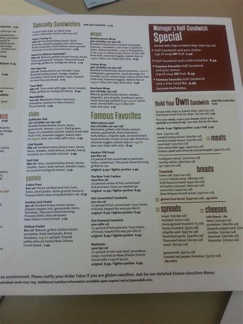 Menu At Jasons Deli Restaurant Madison