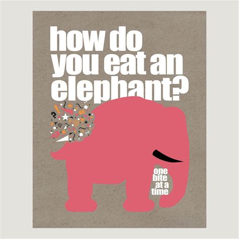 How Do You Eat An Elephant 8x10 Digital Print Pink Elephant Riddle Humor Pink Gray White