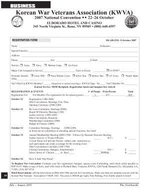 Fillable Online Kwva Convention Registration Form Korean War