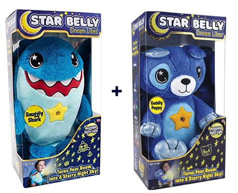 2 Pack Combo Snuggly Shark Blue Puppy Star Belly Dream Lites